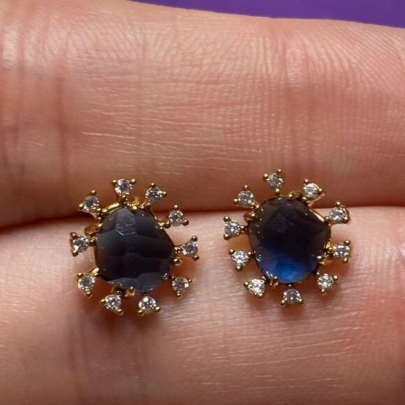 💛 Classic Gold Vermeil Sapphire Crystal Starburst Earrings - Picture 2 of 5